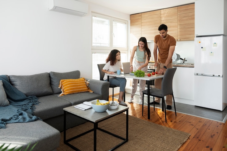 Photo gratuit colocataires plein coup dans la cuisine