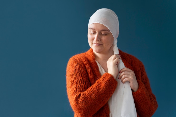 Photo gratuit combattant du cancer du sein posant