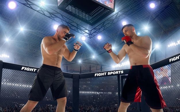 Photo gratuite combattants mma sur un ring professionnel