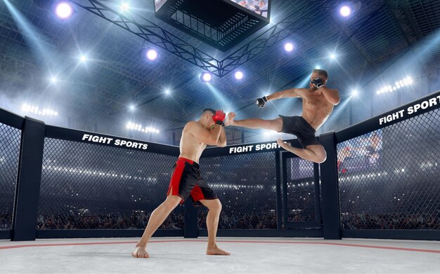 Combattants MMA sur un ring professionnel