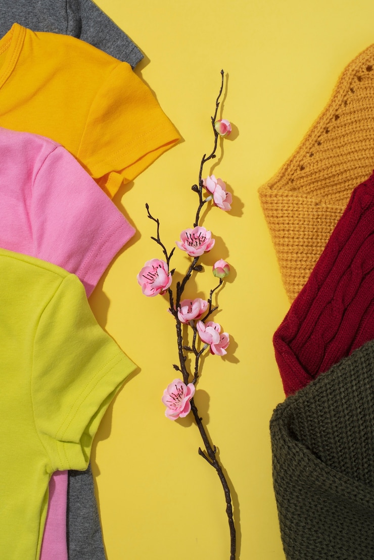 Photo gratuit commutateur de garde-robe de printemps sur la nature morte