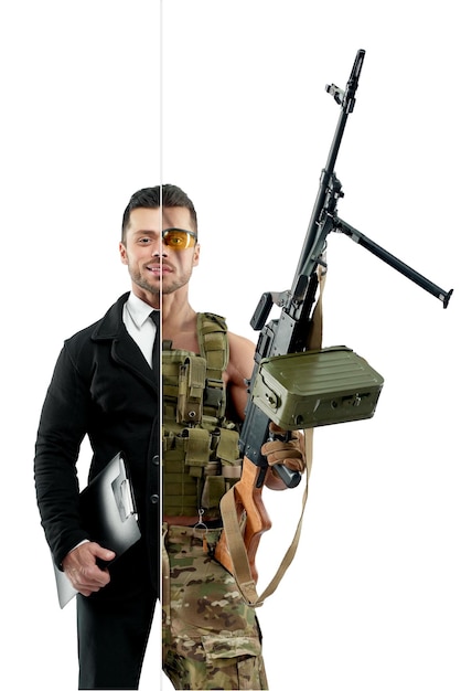 Photo gratuite comparaison des perspectives des hommes d'affaires et des soldats