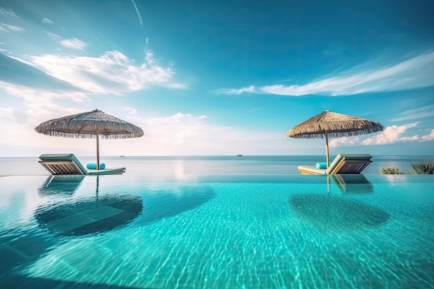 Photo gratuite complexe de vacances de luxe avec piscine hamac et parasols ai generative