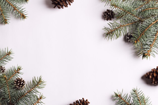 Composition de décoration de Noël pommes de pin branches d&#39;épinette