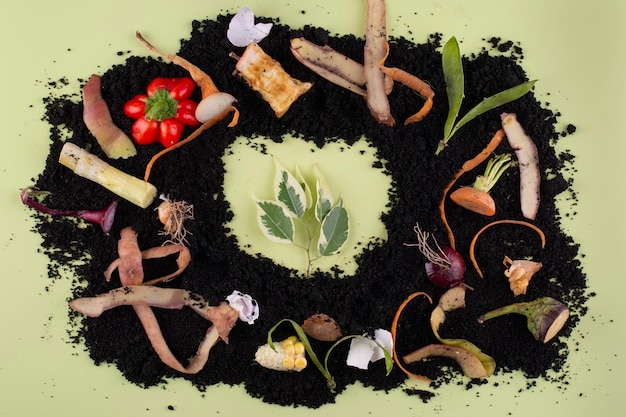 Photo gratuite composition du compost fait de légumes pourris