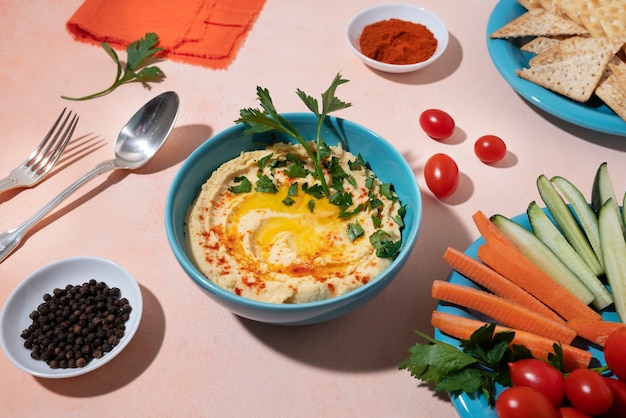 Composition houmous et légumes