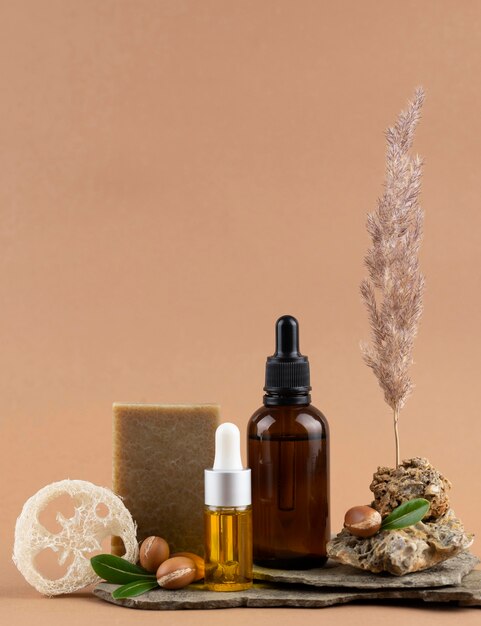 Composition d'huile d'argan saine vue de face