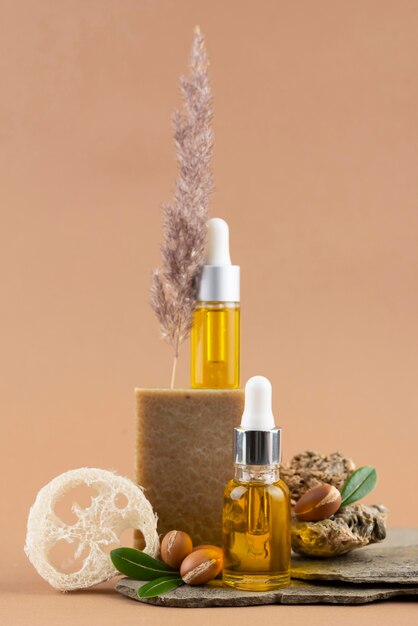 Composition d'huile d'argan saine vue de face