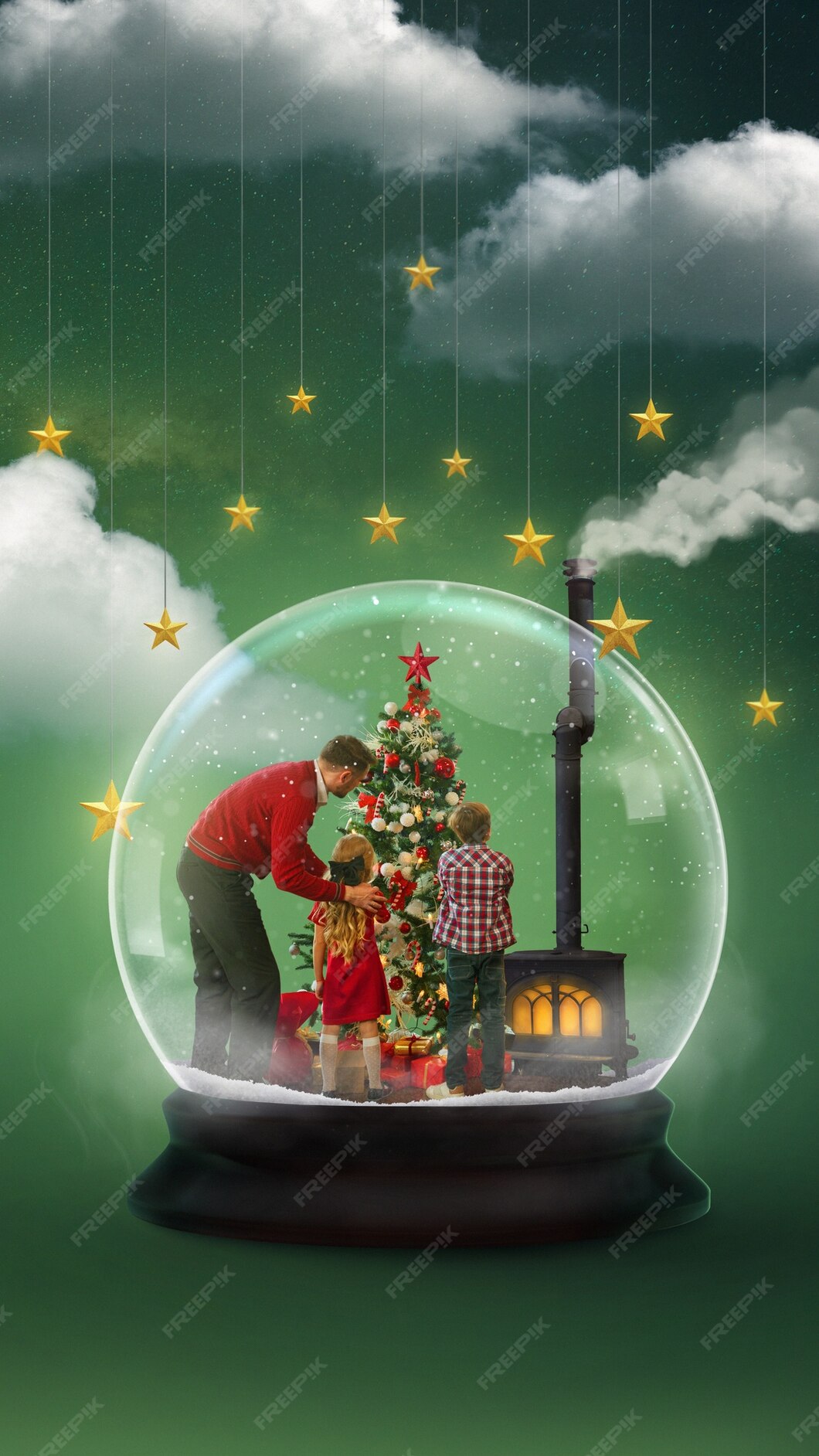 Composition de noël avec scène de noël dans une boule à neige Photo