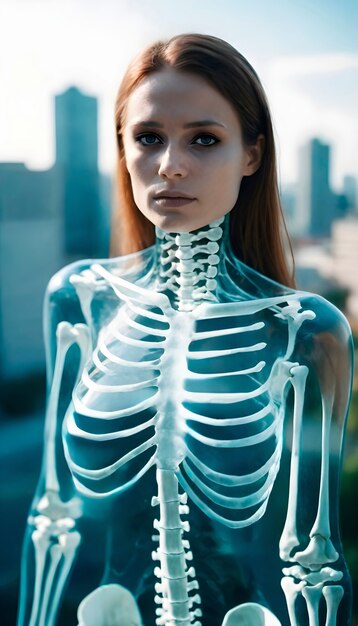 Composition avec portrait de squelette féminin
