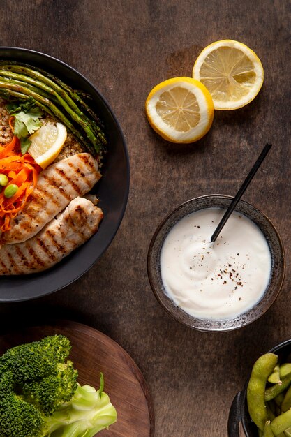 Composition de repas à haute teneur en protéines à plat