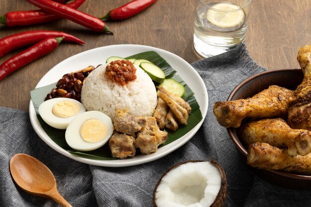 Composition de repas traditionnel nasi lemak