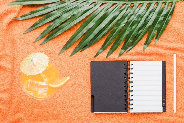 Composition de stylo cahier cocktail et de feuilles