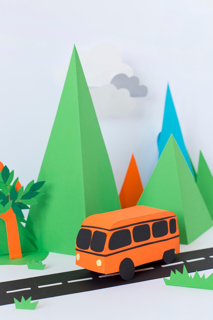 Photo gratuit composition de transport urbain en papier nature morte