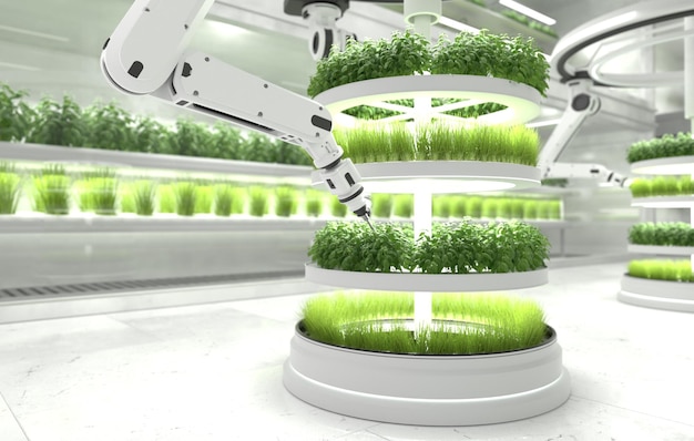 Photo gratuite concept d'agriculteurs robotiques intelligents, agriculteurs robotisés, technologie agricole, automatisation agricole
