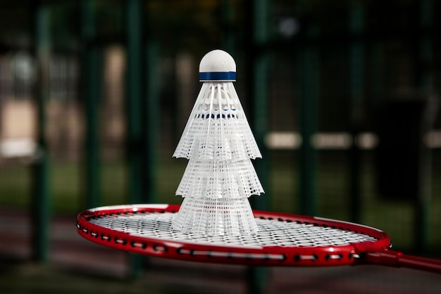 Photo gratuite concept de badminton avec volant et raquette