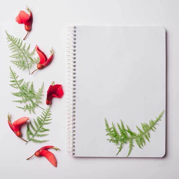 Concept de belles fleurs avec cahier moderne