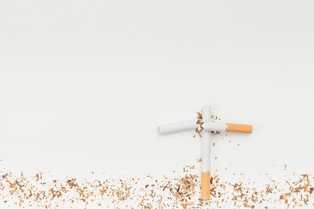 Concept de cimetières fabriqués à partir de cigarettes au-dessus d&#39;un fond blanc