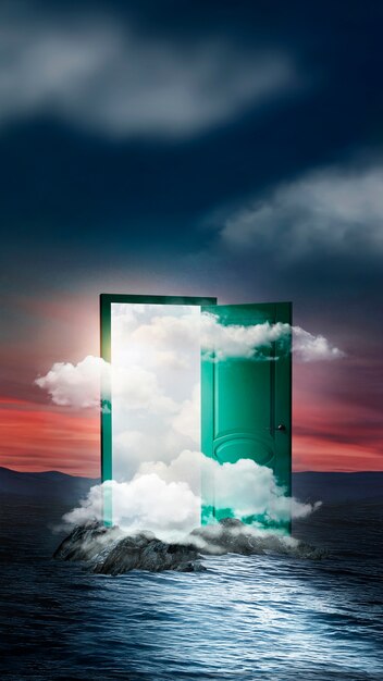 Concept de collage de porte ouverte