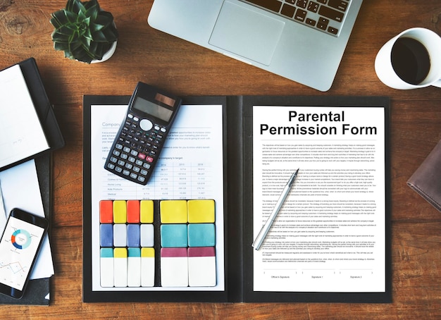 Photo gratuite concept de contrat de formulaire d'autorisation parentale