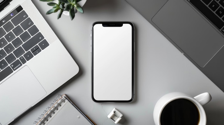 Photo gratuit concept d'espace de téléphonie intelligente et de copie