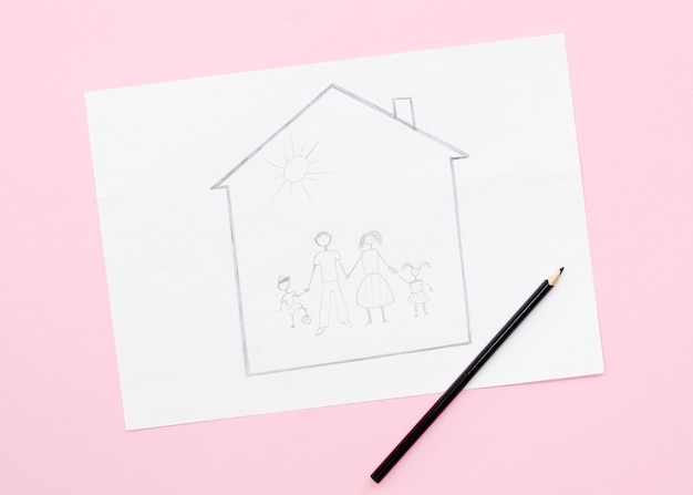 Concept de famille mignon dessin sur fond rose
