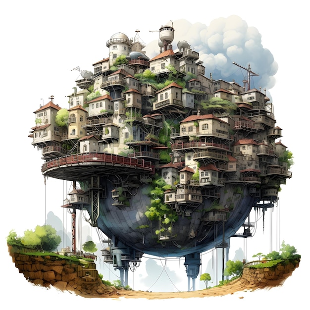 Photo gratuite concept de fantaisie illustration de l'architecture ghibli