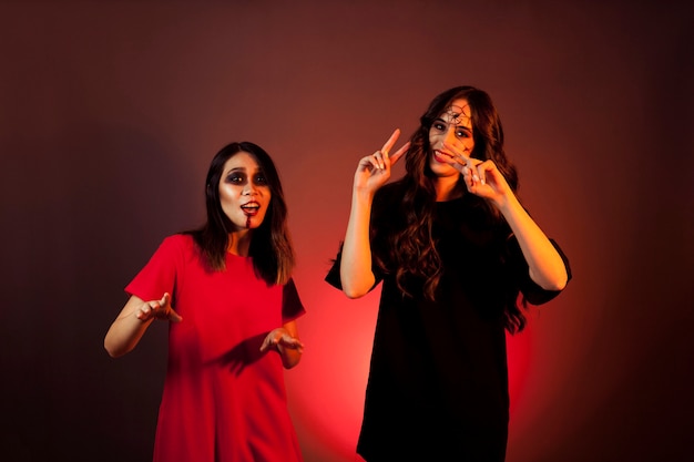 Photo gratuite concept d'halloween avec deux femmes