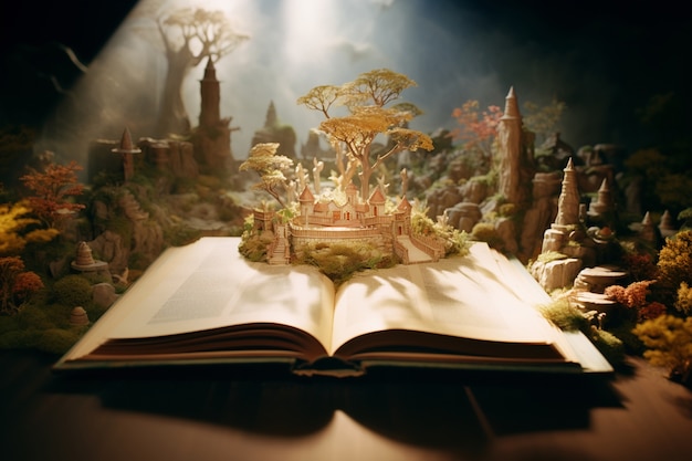 Concept de livre ouvert pour la narration de contes de fées et de fiction