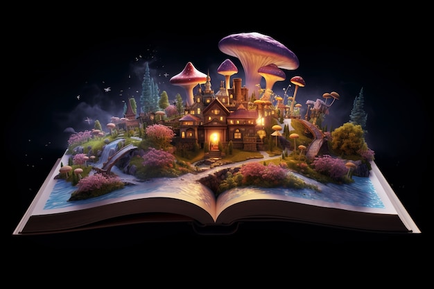 Concept de livre ouvert pour la narration de contes de fées et de fiction