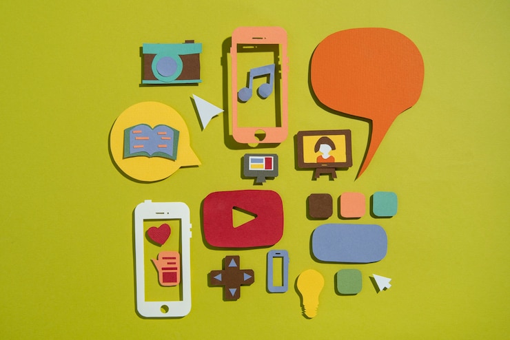 Photo gratuit concept de médias sociaux vue de dessus