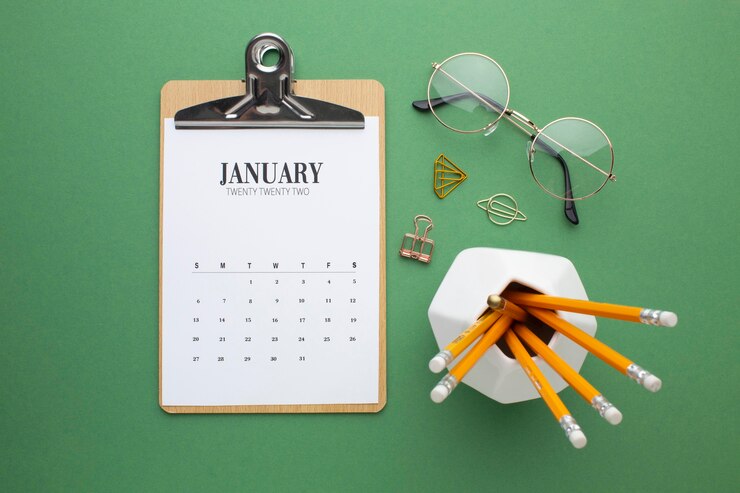 Photo gratuit concept d'organisation du temps avec calendrier à plat