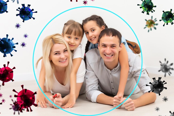 Photo gratuit concept de protection contre les virus familiaux.