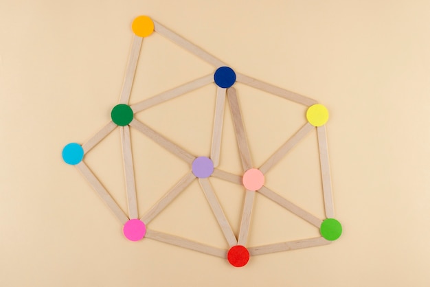 Concept de réseau avec des points colorés