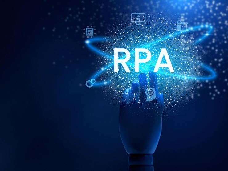 Photo gratuit concept rpa avec main robotique