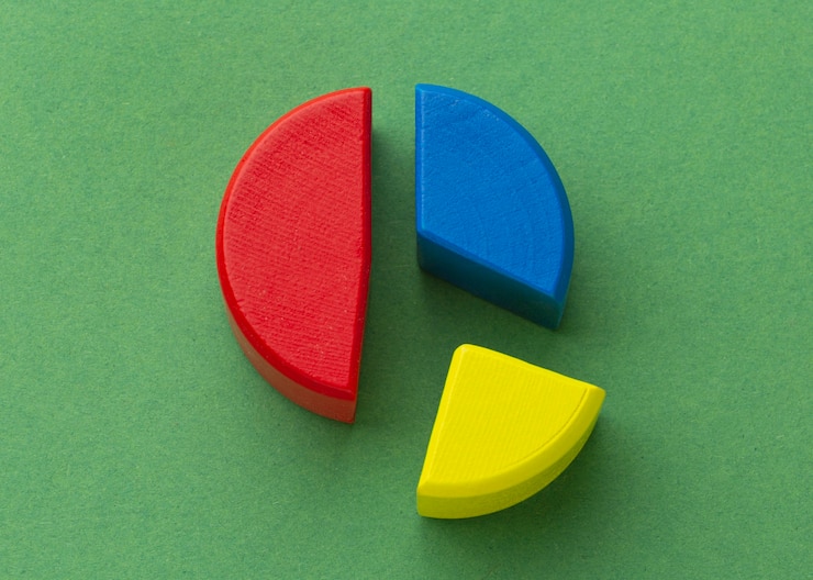 Photo gratuit concept de statistiques avec vue de dessus de camembert en bois