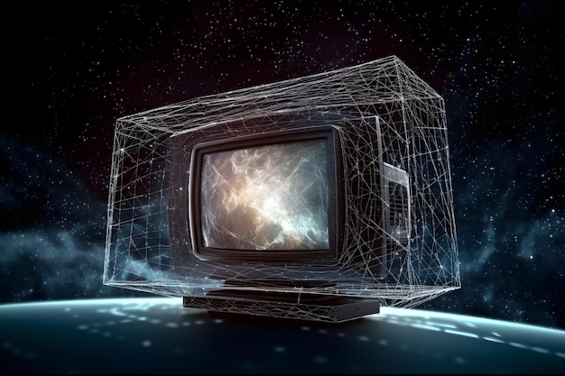 Photo gratuite le concept de télévision volant en galaxie en gros plan