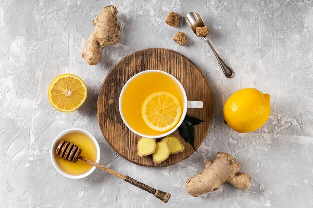 Concept de thé au citron délicieux et sain