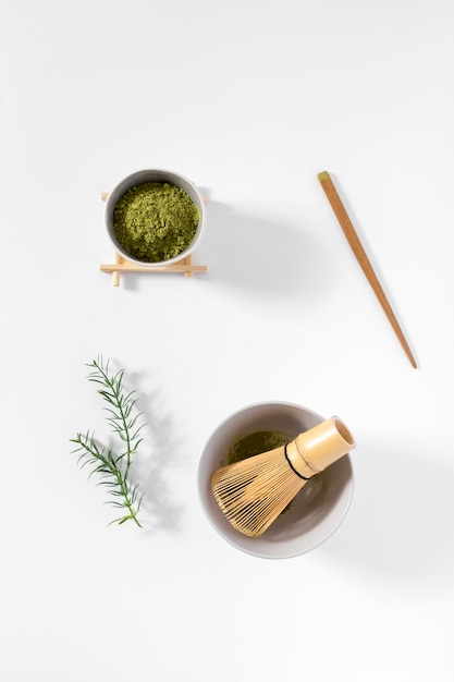 Concept de thé matcha vue de dessus sur la table