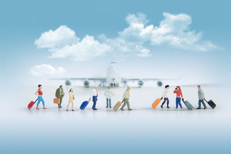 Photo gratuit concept de voyage avec un groupe de voyageurs en miniature