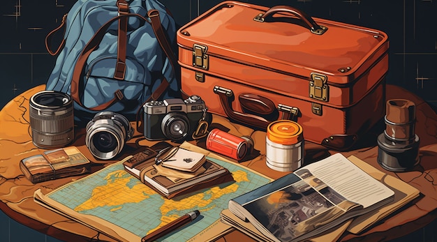 Photo gratuite concept de voyage de style dessin animé avec bagages