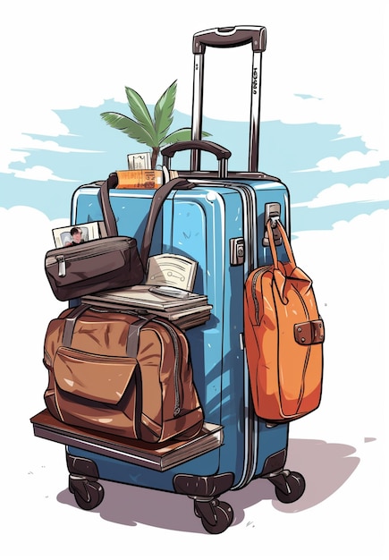 Concept de voyage de style dessin animé avec bagages