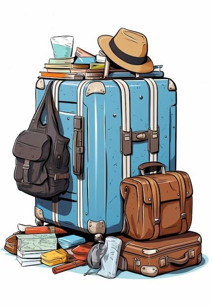 Photo gratuite concept de voyage de style dessin animé avec bagages