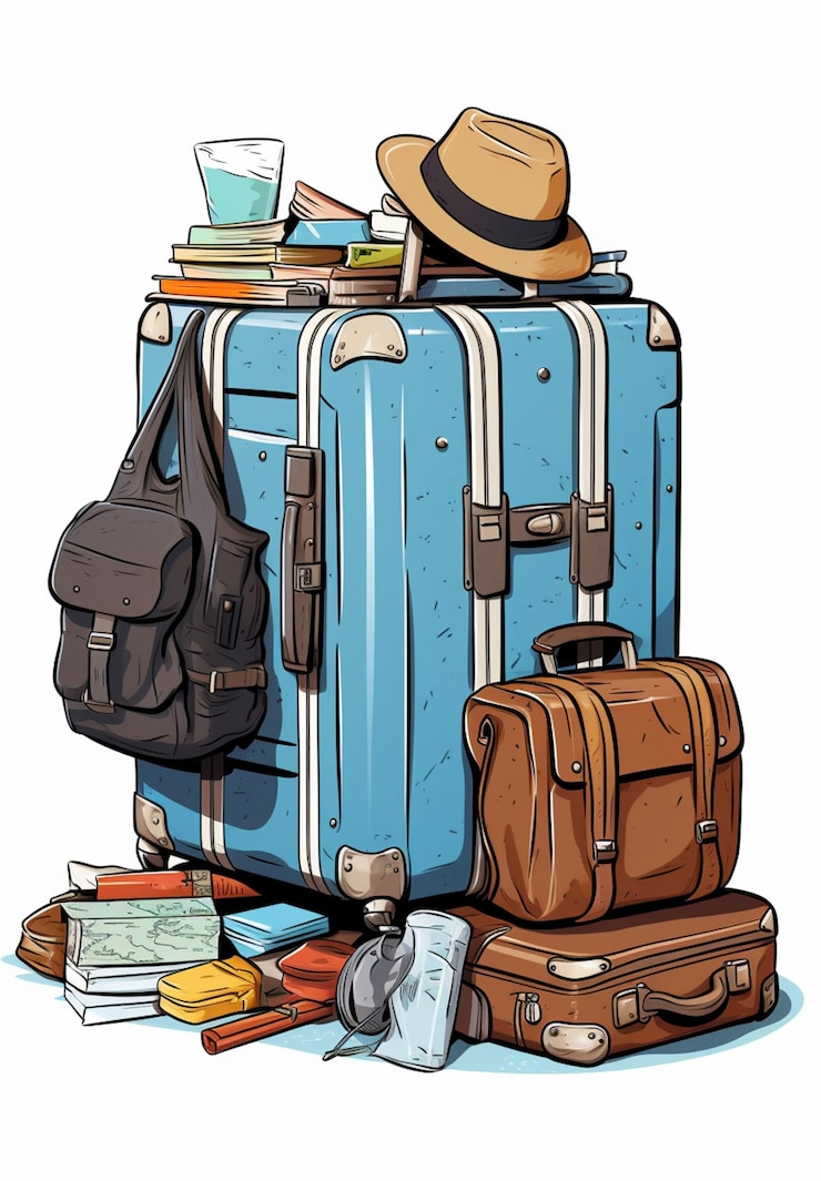 Photo gratuit concept de voyage de style dessin animé avec bagages