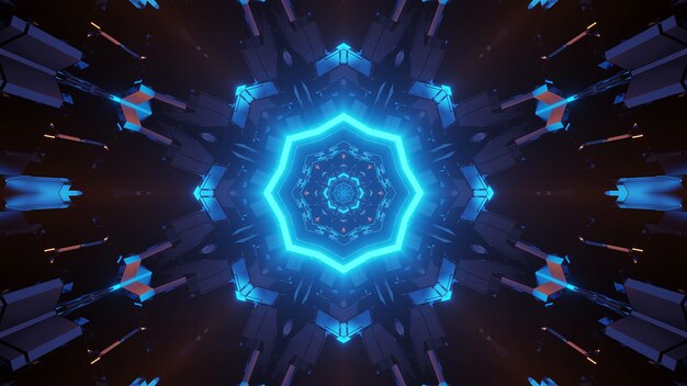 Conception de mandala octogonale de science-fiction futuriste avec lumière bleue néon