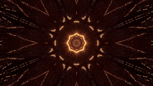 Conception de mandala octogonale de science-fiction futuriste avec des lumières marron et or