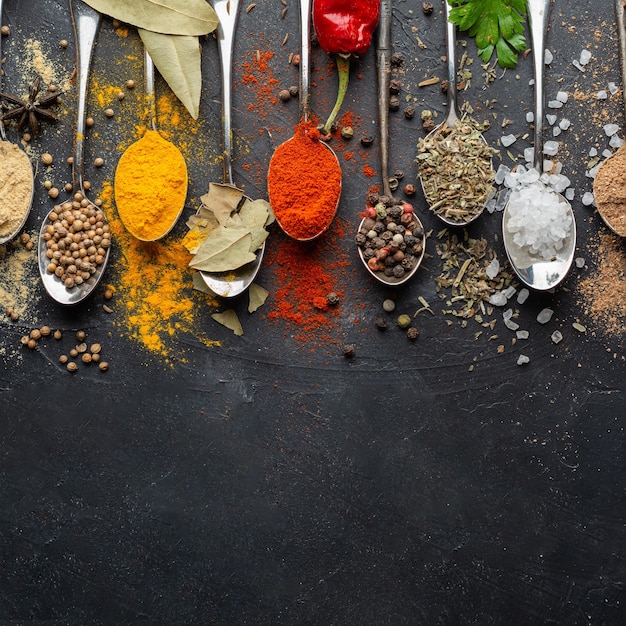 Photo gratuite condiments indiens avec espace copie à plat