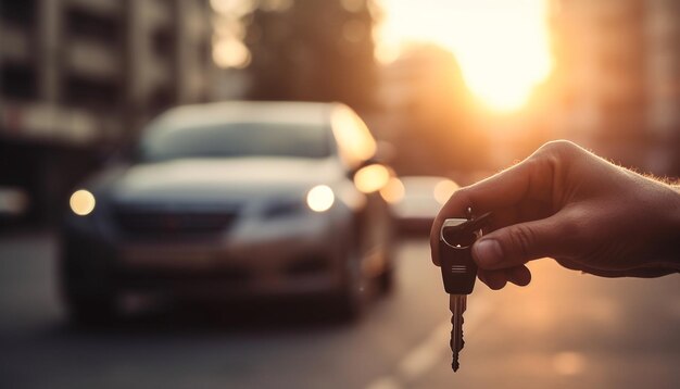 Conducteur tenant la clé de voiture prête à conduire générée par l'IA