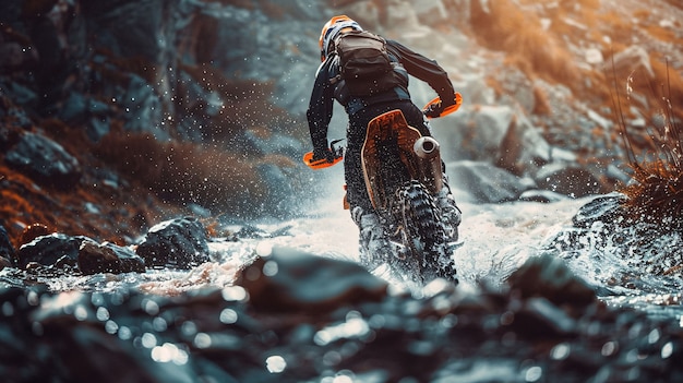 Conducteur de vélo de terre participant à des courses et à des circuits pour le frisson de l'aventure avec la moto