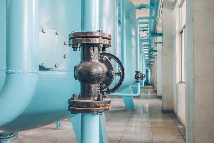 Photo gratuit conduites d&#39;acier et câbles dans une usine